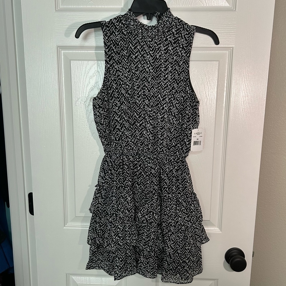 Midnight Doll Black and White Sleeveless Ruffled Tiered Mini Dress Junior XS